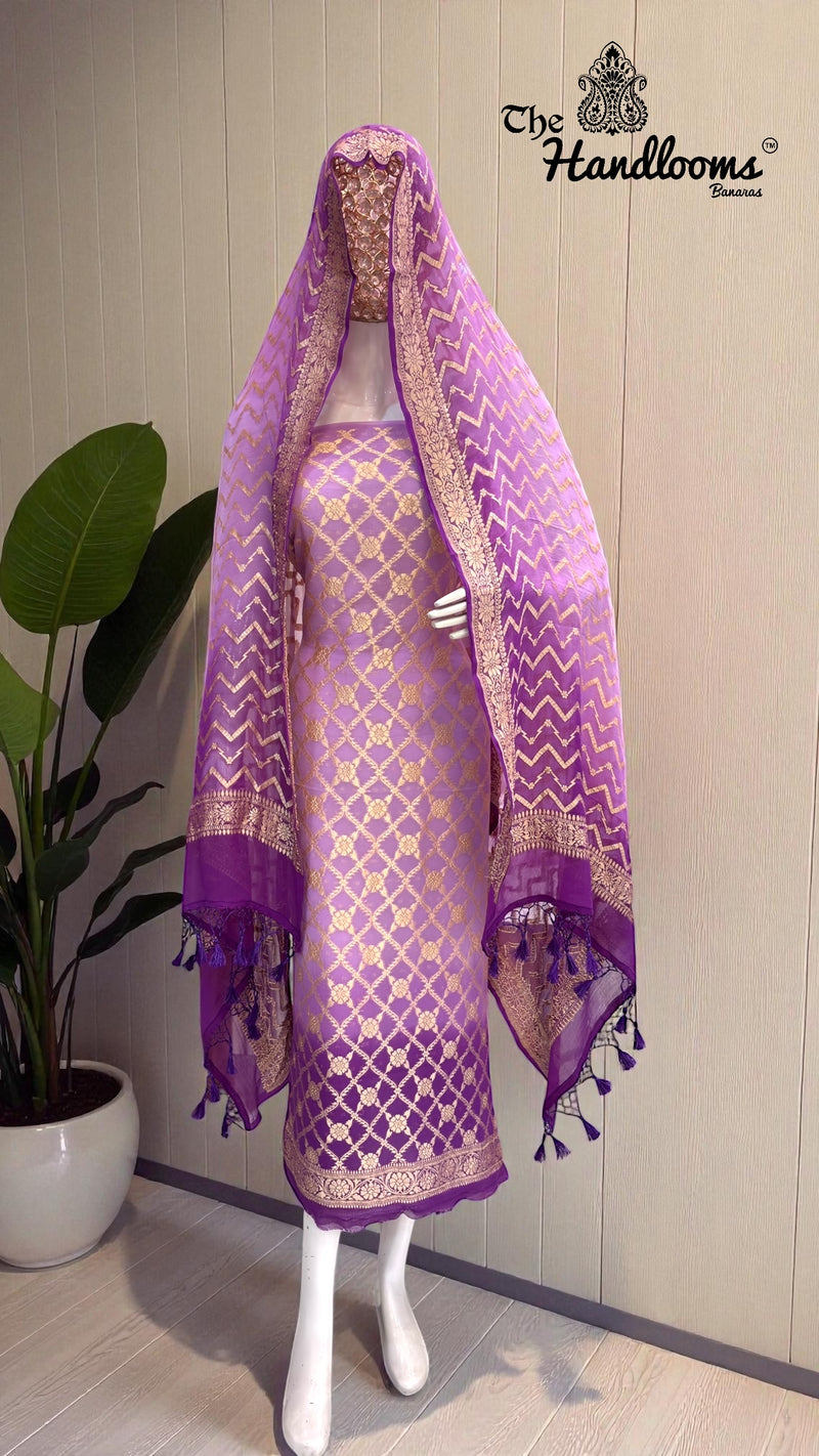 Khaddi Georgette Banarasi Dress material Water Zari - The Handlooms