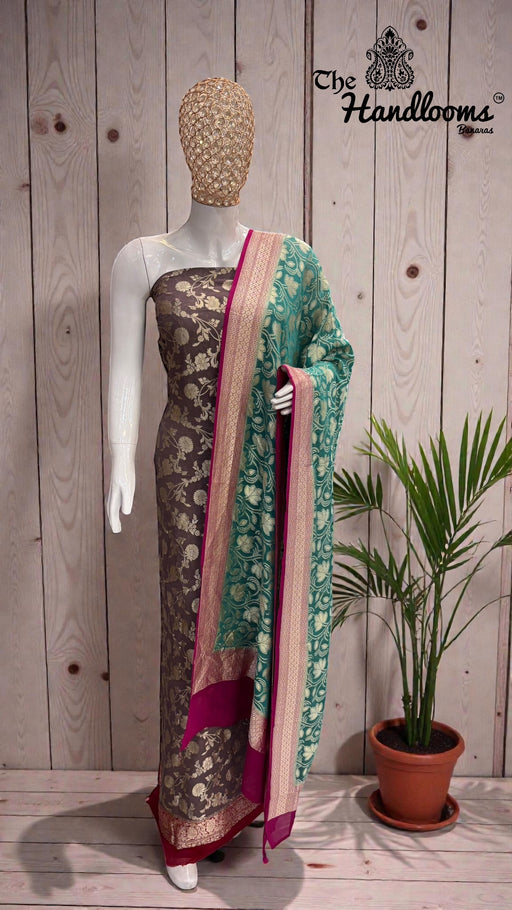 Khaddi Georgette Banarasi Dress Material Water Zari - The Handlooms