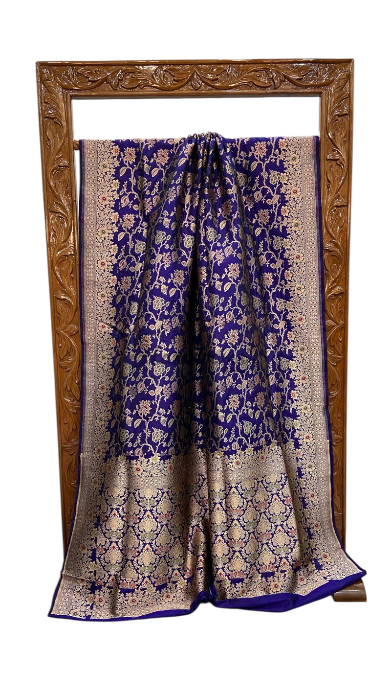 Pure Katan Silk Banarasi Handloom Saree - All over Jaal Work With Meenakari