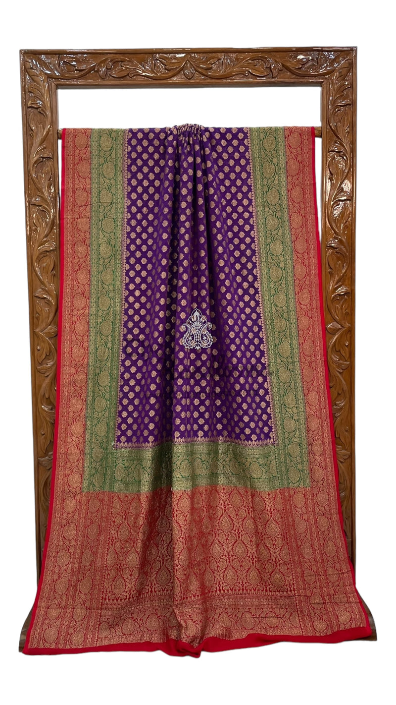 Khaddi Georgette Handloom Banarasi Saree -  Antique zari - The Handlooms