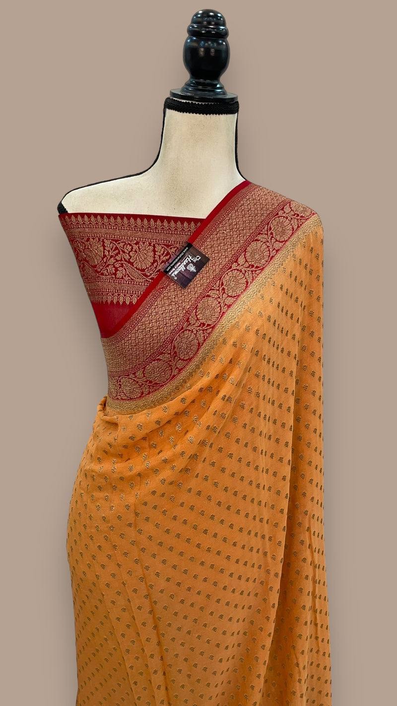 Khaddi Georgette Handloom Banarasi Saree -  Antique zari - The Handlooms