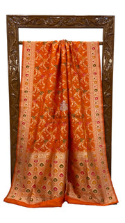 Orange Pure Katan Silk Banarasi Handloom Saree - All over Jaal work with Meenakari - The Handlooms