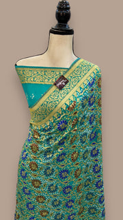 Pure Georgette Banarasi Bandhej Handloom Saree - with meenakari work - The Handlooms