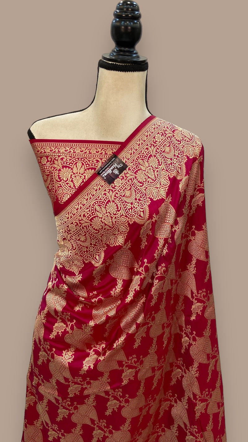 Pure Katan Silk Banarasi Handloom Saree - All Over Jaal Work - The Handlooms