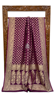 Purple Pure Katan Silk Banarasi Handloom Saree - All Over Jaal Work - The Handlooms
