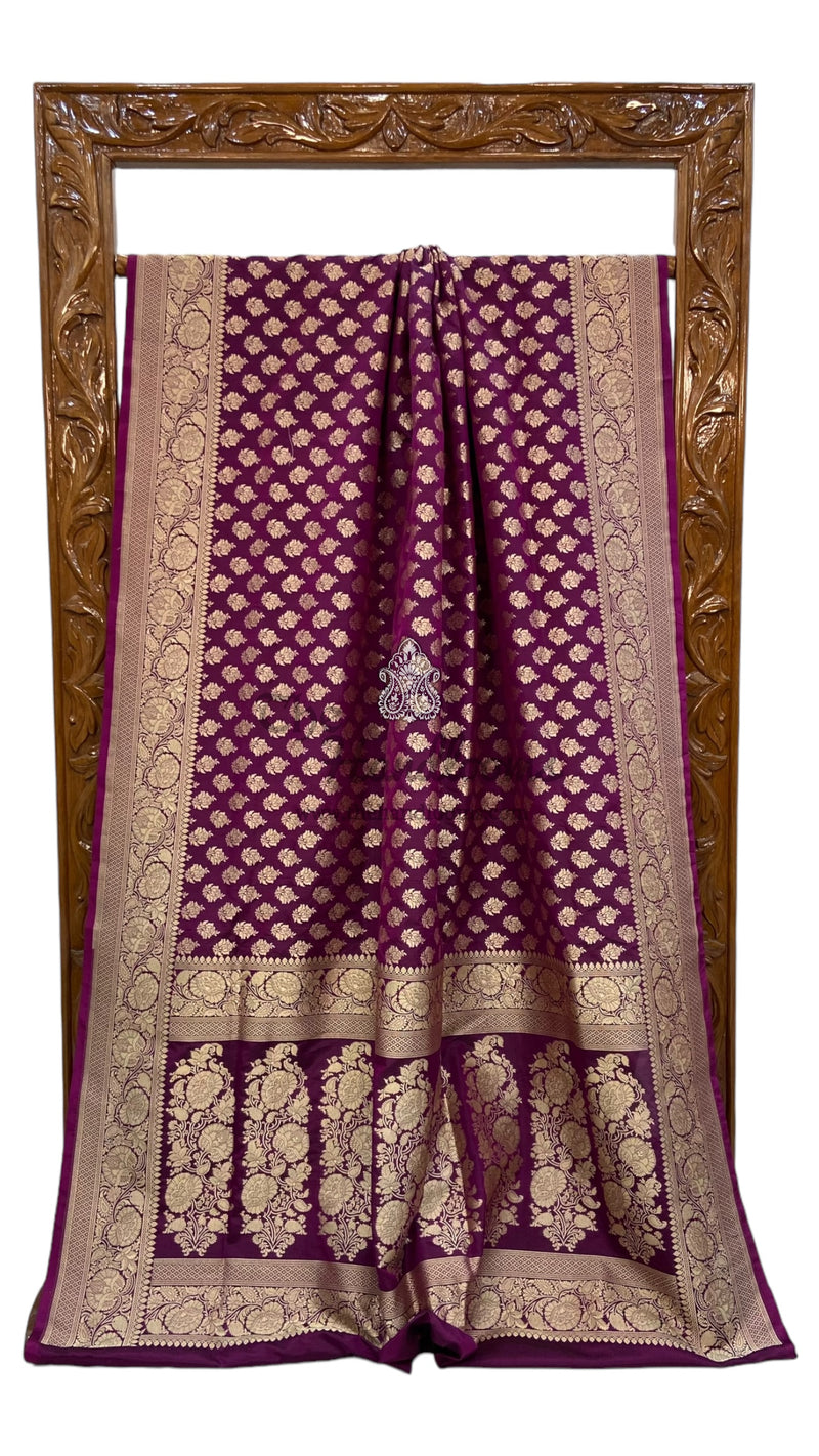 Purple Pure Katan Silk Banarasi Handloom Saree - All Over Jaal Work - The Handlooms