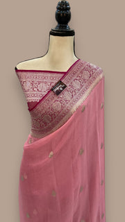 Pink Pure Georgette Handloom Banarasi Saree - The Handlooms
