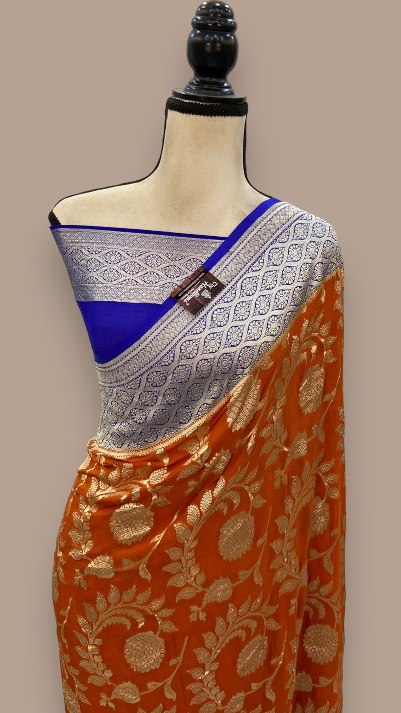 Pure Khaddi Georgette Handloom Banarasi Saree - Water zari - The Handlooms