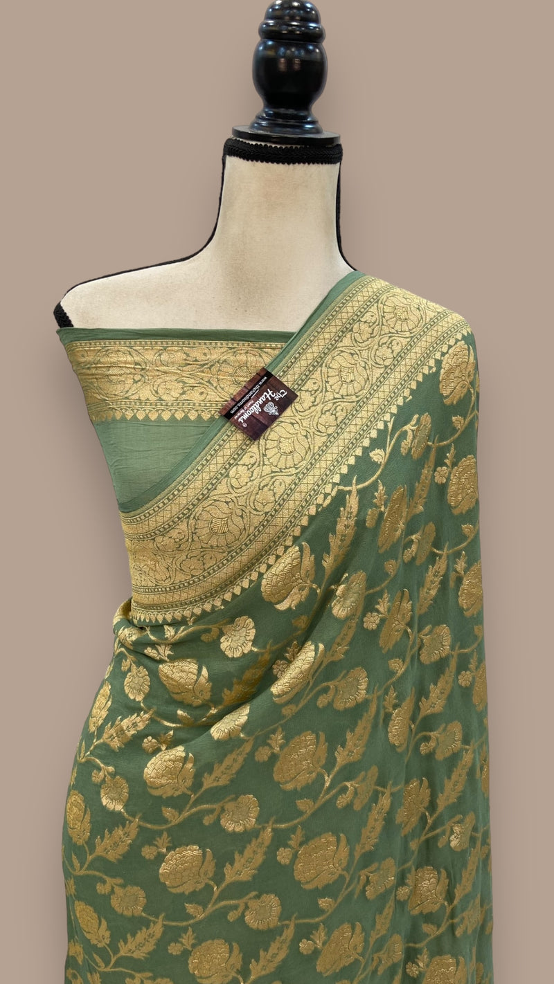 Khaddi Georgette Banarasi Saree - Gold zari - The Handlooms
