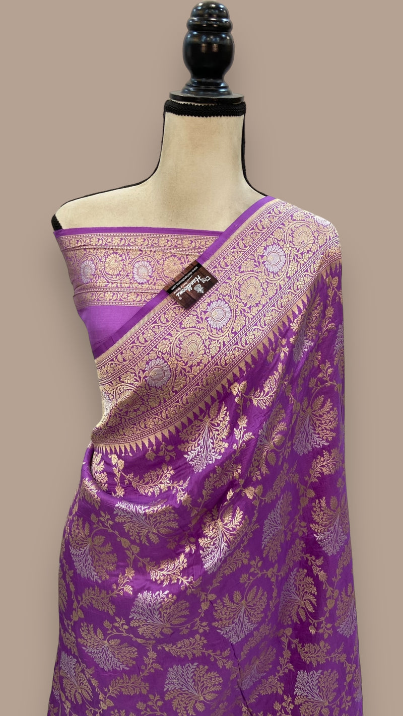 Pure Katan Silk Banarasi Handloom Saree - All over Sona Roopa Jaal work - The Handlooms