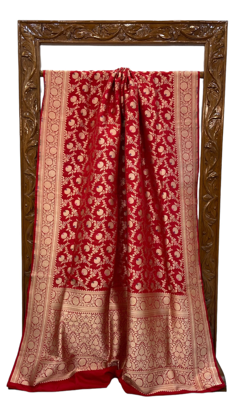 Pure Katan Silk Banarasi Handloom Saree - All over Jaal work - With Meenakari - The Handlooms