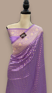 Lavender Pure Katan Silk Banarasi Handloom Saree - All over Jaal work - The Handlooms