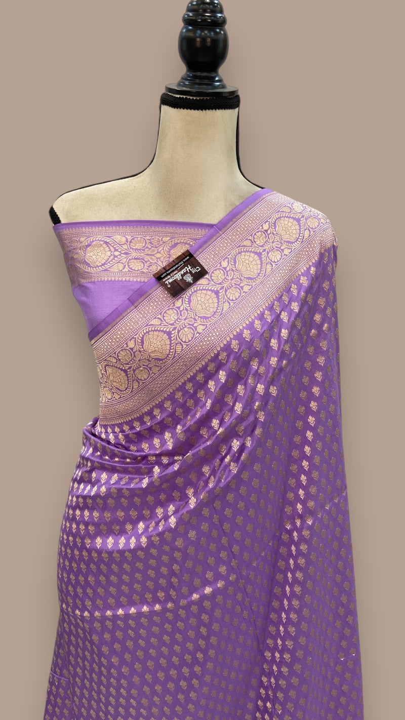 Lavender Pure Katan Silk Banarasi Handloom Saree - All over Jaal work - The Handlooms