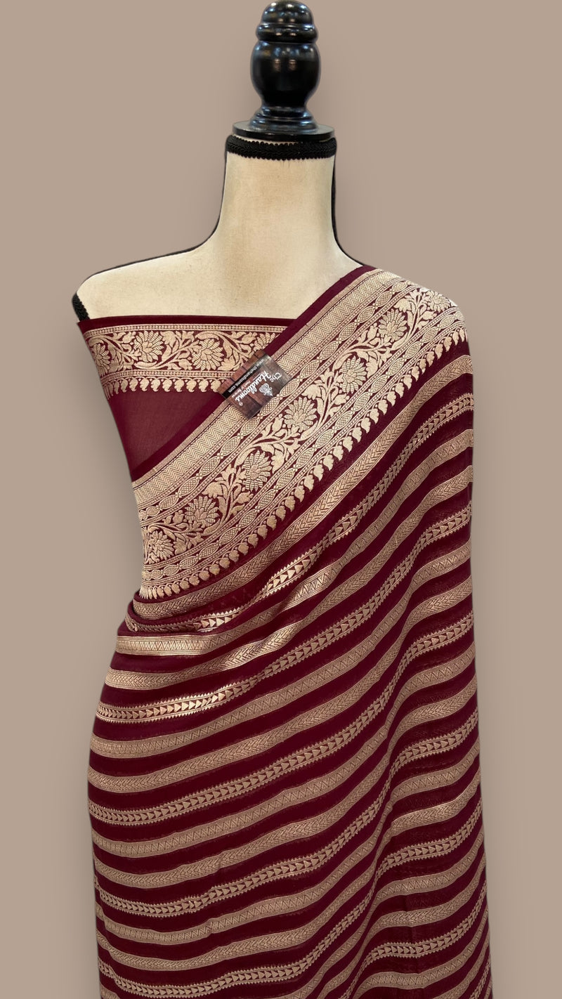 Brown Khaddi Georgette Handloom Banarasi Saree - The Handlooms