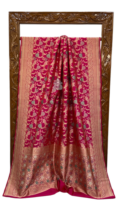 Pure Katan Silk Banarasi Handloom Saree - All over Jaal work with Meenakari