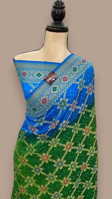 Pure Dupion Silk Bandhej Banarasi Saree - Meenakari