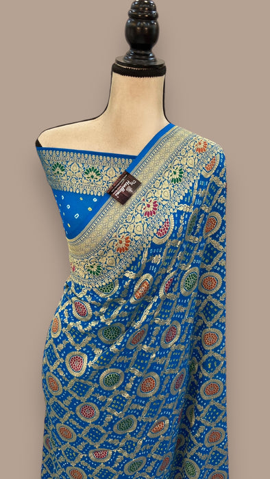 Pure Georgette Banarasi Bandhej Handloom Saree - with meenakari work