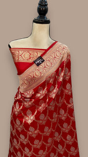 Pure Katan Silk Banarasi Handloom Saree - All over Sona Roopa Jaal work - The Handlooms