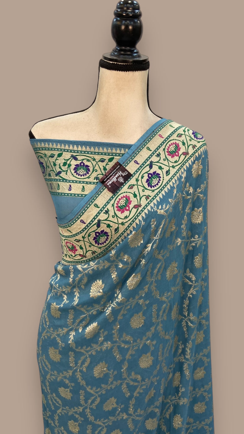 Pure Georgette Banarasi Handloom Saree - with meenakari work - The Handlooms