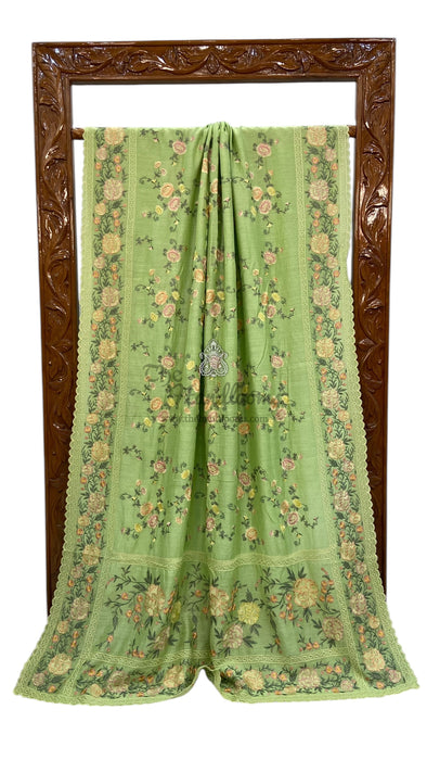 Moonga Georgette Handloom Banarasi Saree With Chikankari