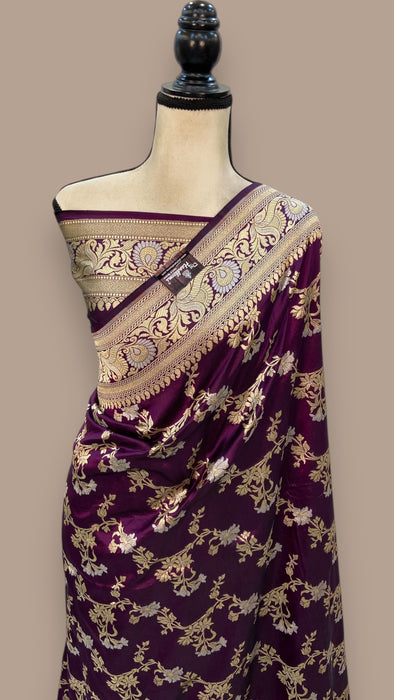 Pure Katan Silk Banarasi Handloom Saree - All over Sona Roopa Jaal work