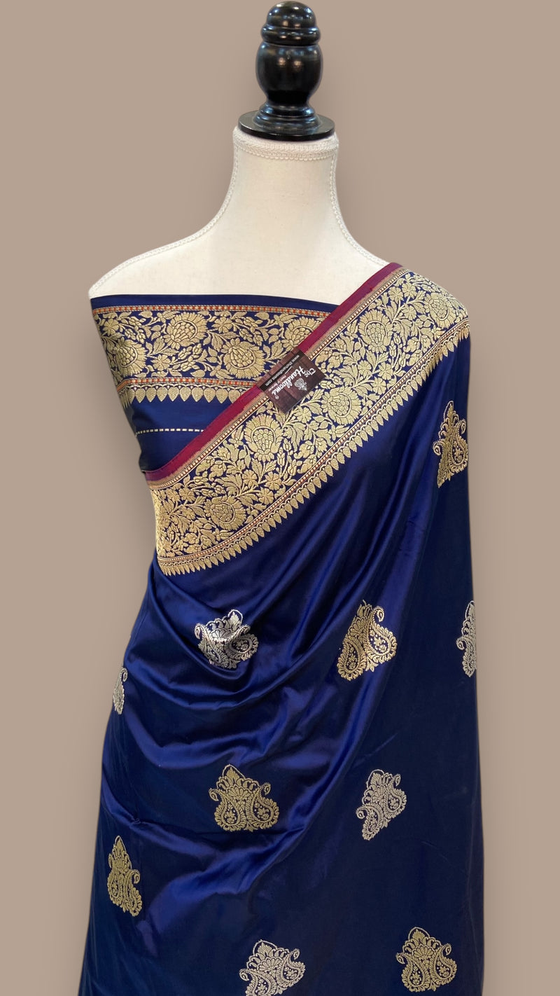 Pure Katan Silk Banarasi Handloom Saree - All over Sona Roopa Kadua motifs - The Handlooms