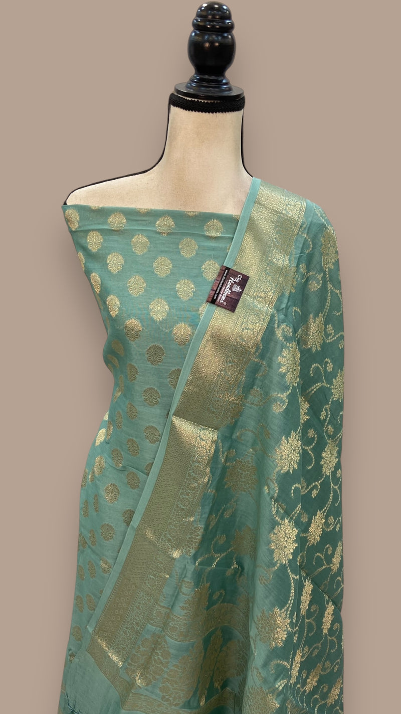 Pure Chanderi Cotton Banarasi Dress material - The Handlooms