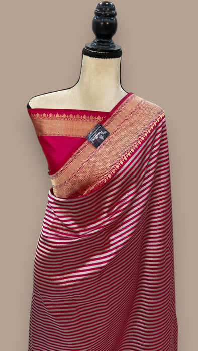 Pure Katan Silk Banarasi Handloom Saree - All over sona roopa stripe