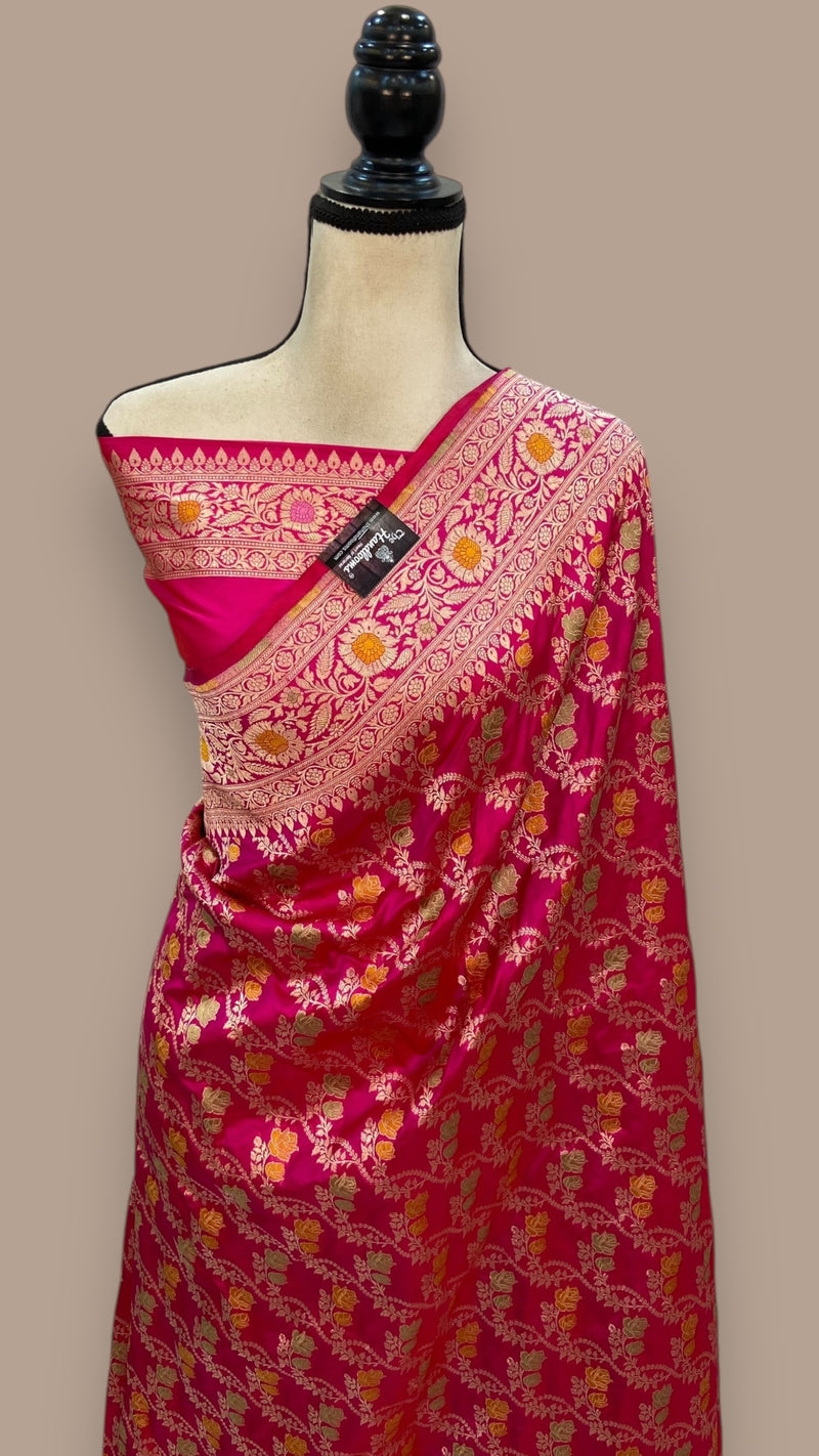 Pure Katan Silk Banarasi Handloom Saree - All over Jaal work - With Meenakari - The Handlooms