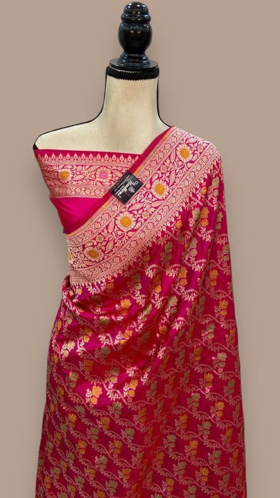 Pure Katan Silk Banarasi Handloom Saree - All over Jaal work - With Meenakari