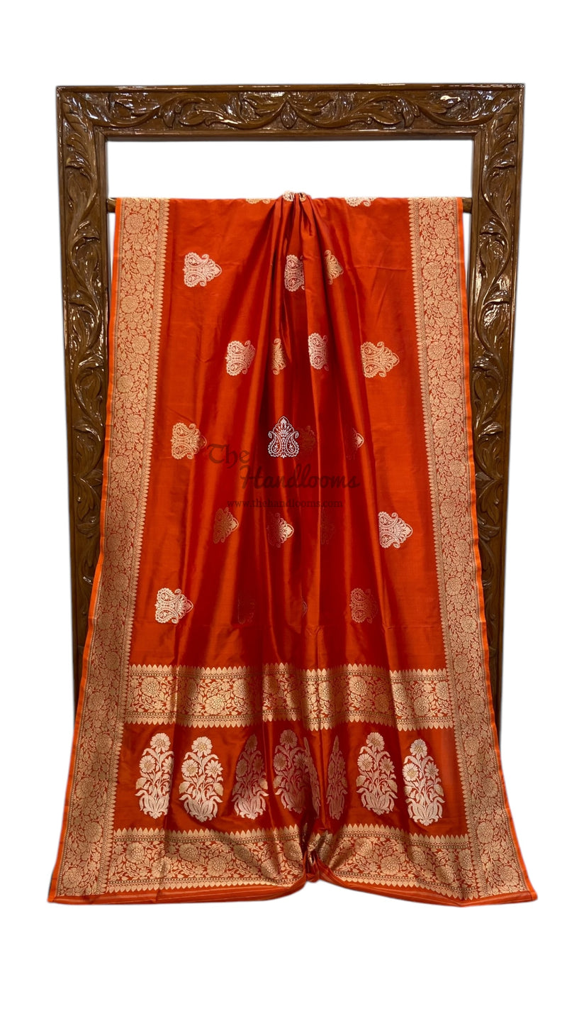 Pure Katan Silk Banarasi Handloom Saree - All over Sona Roopa Kadua motifs - The Handlooms