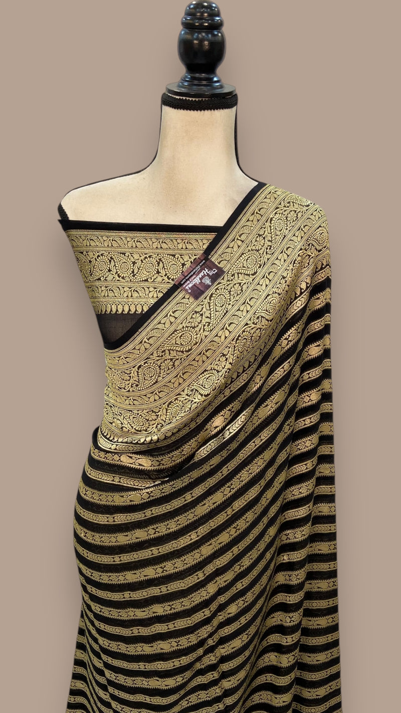 Pure Khaddi Georgette Banarasi Saree -  Gold zari - The Handlooms