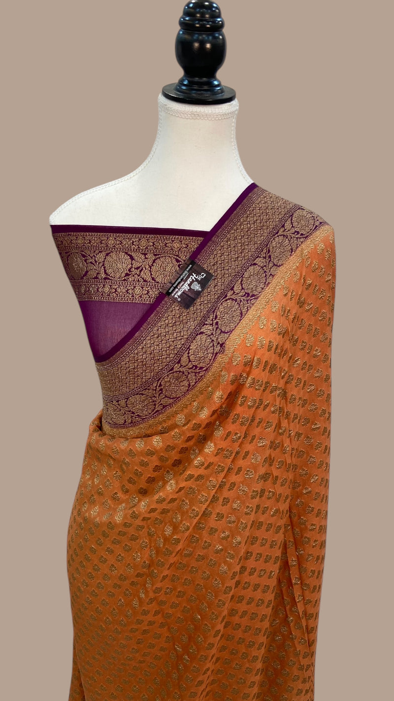 Khaddi Georgette Handloom Banarasi Saree -  Antique zari - The Handlooms