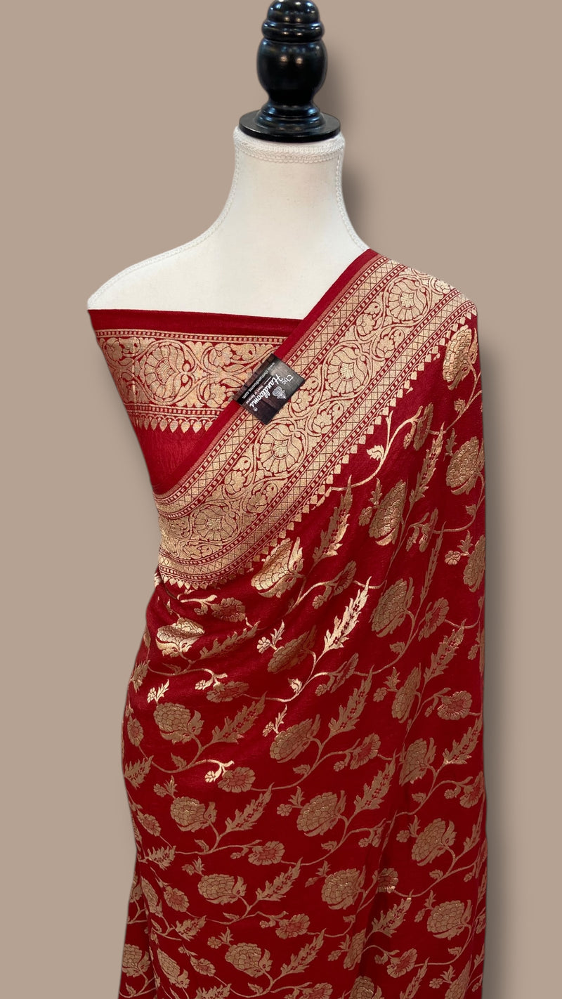 Tussar Georgette Handloom Banarasi Saree - All over Jaal Work - The Handlooms