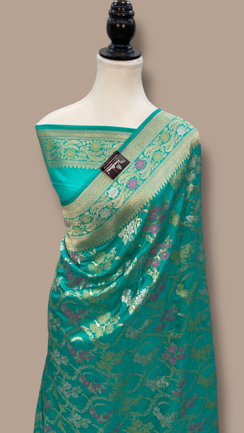 Pure Katan Silk Banarasi Handloom Saree - All over Jaal work - With Meenakari - The Handlooms