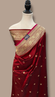 Maroon Pure Katan Silk Banarasi Handloom Saree - All over Kadua motifs With Meenakari - The Handlooms