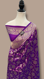 Purple Pure Katan Silk Banarasi Handloom Saree - All Over Jaal Work - The Handlooms