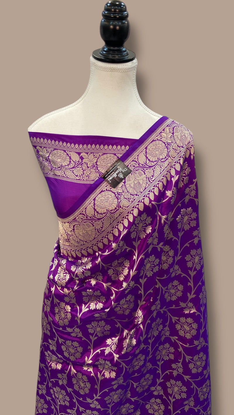 Purple Pure Katan Silk Banarasi Handloom Saree - All Over Jaal Work - The Handlooms