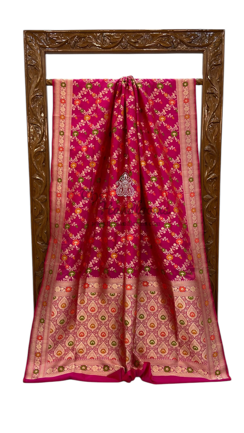 Pure Katan Silk Banarasi Handloom Saree - All over Jaal Work With Meenakari - The Handlooms