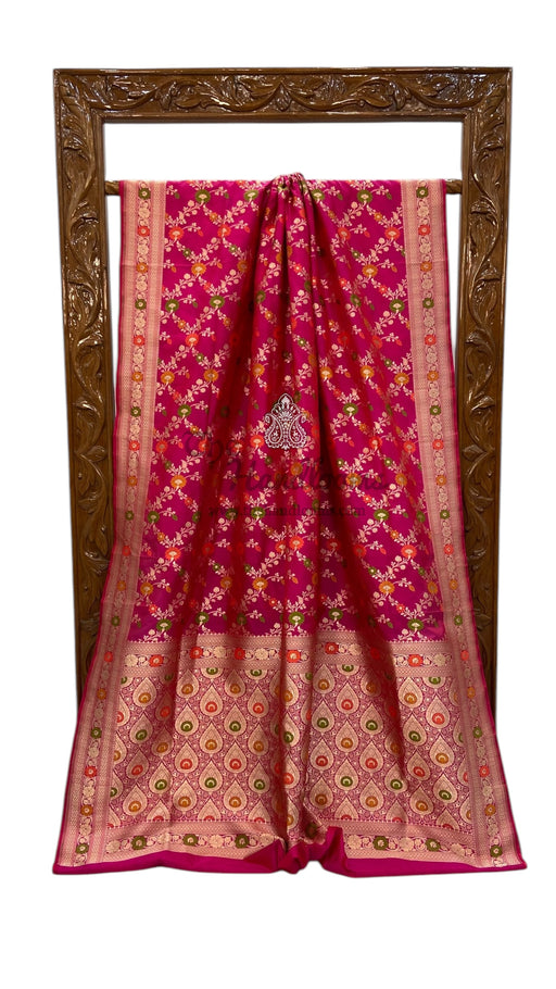 Pure Katan Silk Banarasi Handloom Saree - All over Jaal Work With Meenakari - The Handlooms