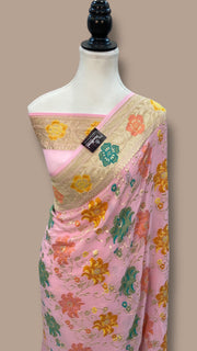 Pure Khaddi Georgette Handloom Banarasi Saree - All over Jaal Work With Meenakari - The Handlooms