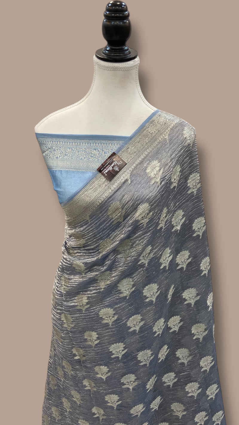 Pure Kora Tissue Crush Handloom Banarasi Saree - The Handlooms