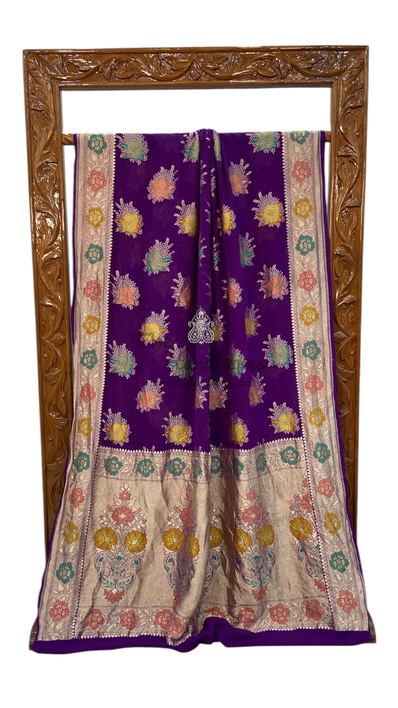 Pure Khaddi Georgette Handloom Banarasi Saree - All over Jaal Work With Meenakari - The Handlooms