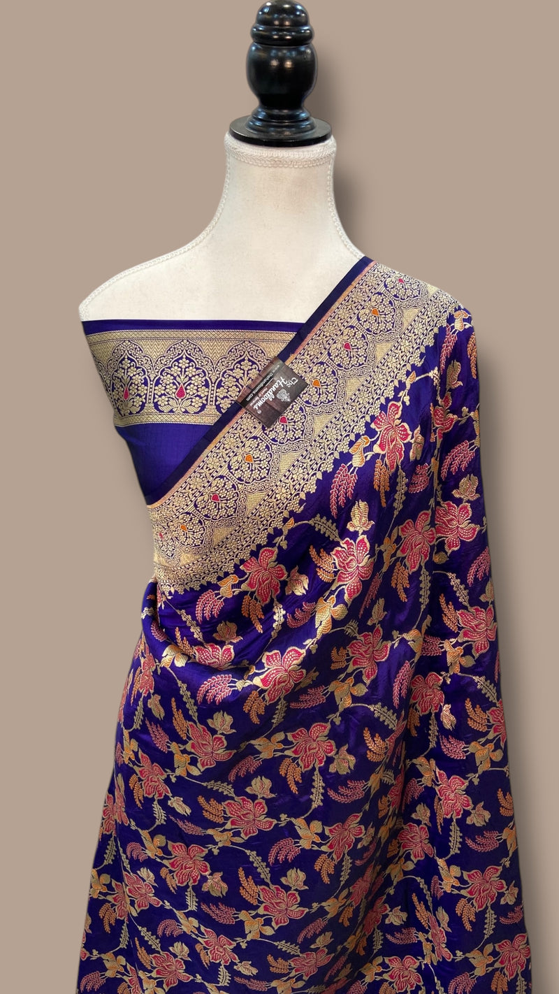 Pure Katan Silk Banarasi Handloom Saree - All over Jaal Work With Meenakari - The Handlooms