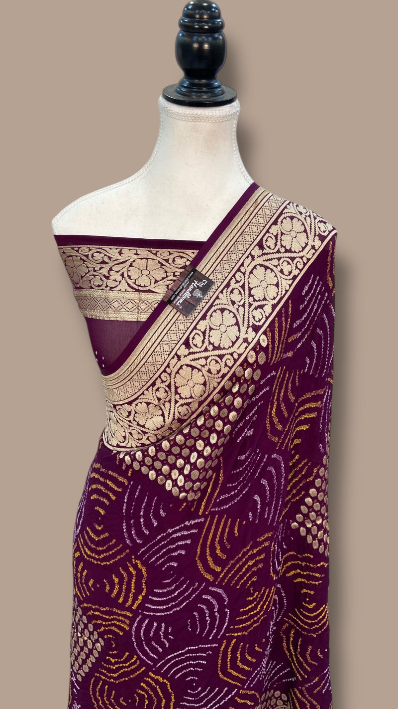 Pure Georgette Banarasi Bandhej Handloom Saree - The Handlooms