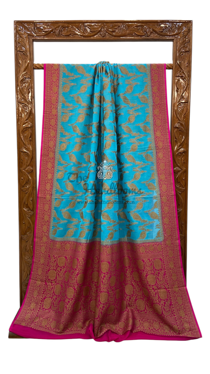 Khaddi Georgette Handloom Banarasi Saree - Antique Zari - The Handlooms