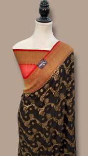 Khaddi Georgette Handloom Banarasi Saree - Antique Zari - The Handlooms
