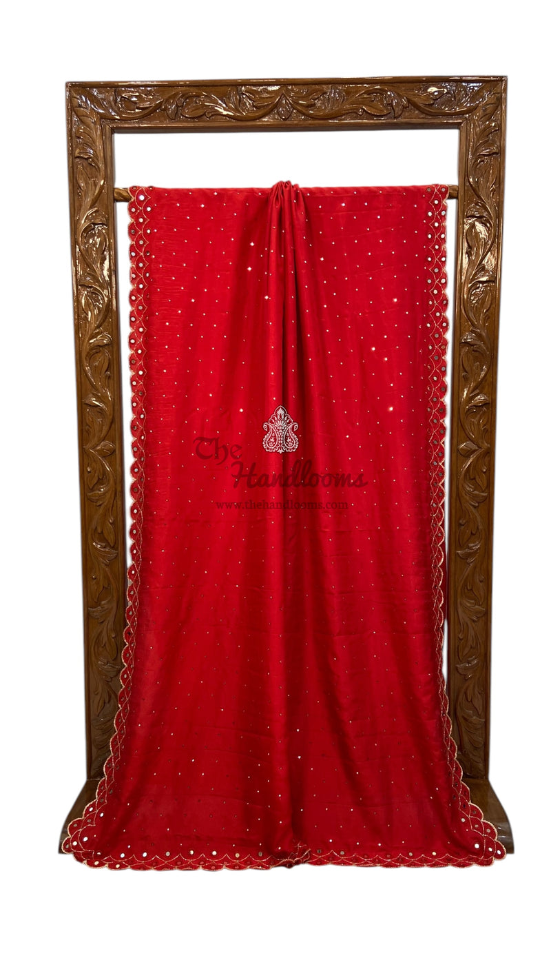 Pure katan Silk Handloom Banarasi Saree with Handwork: Zardozi, Diamond Chain, Katdana, and Abla Detailing - The Handlooms