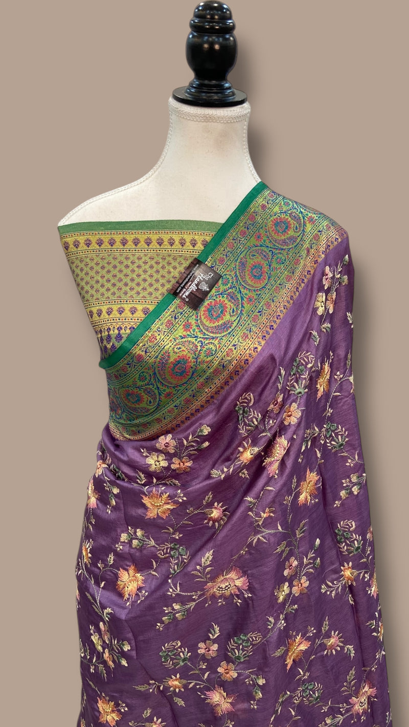 Tussar Silk Handloom Banarasi Saree With Chikankari - The Handlooms