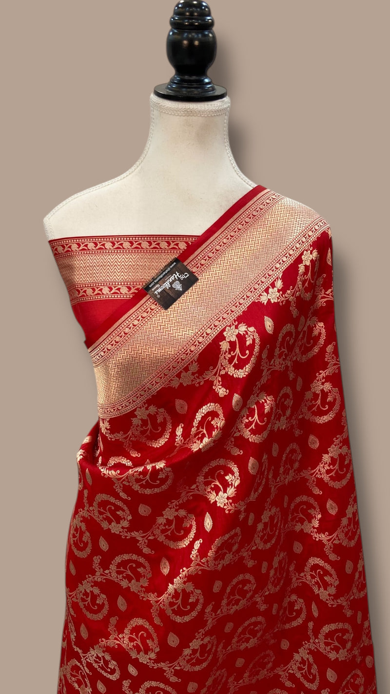 Pure Katan Silk Banarasi Handloom Saree - All Over Jaal Work - The Handlooms